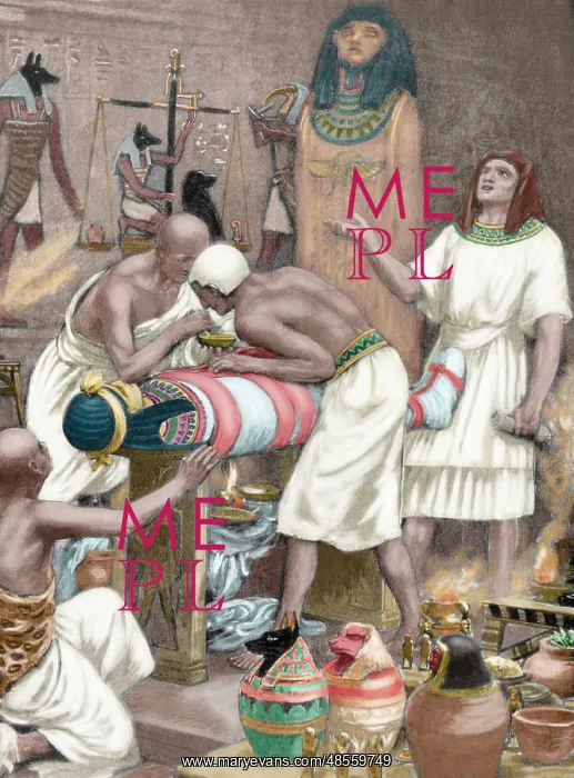 : Mummification. Anciet Egypt. Engraving. 19th century. Colore : Mummification. Anciet Egypt. Engraving. 19th century. Colore