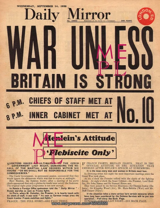 : Munich crisis, threat of war : Munich crisis, threat of war