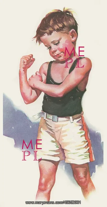 : Muscle Man, young boy displaying his muscles, Delineator : Muscle Man, young boy displaying his muscles, Delineator