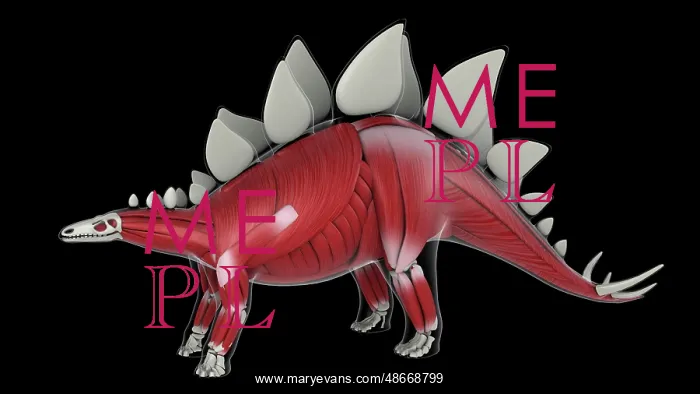 : Muscular system of a Stegosaurus dinosaur, side view : Muscular system of a Stegosaurus dinosaur, side view