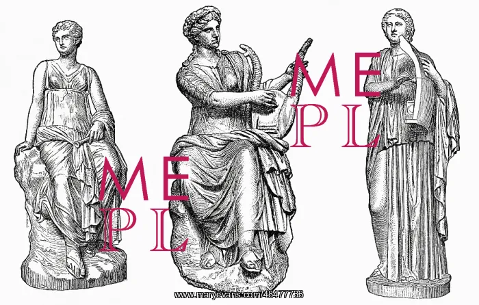 : Muses of music and dance. Left to right: Euterpe : Muses of music and dance. Left to right: Euterpe