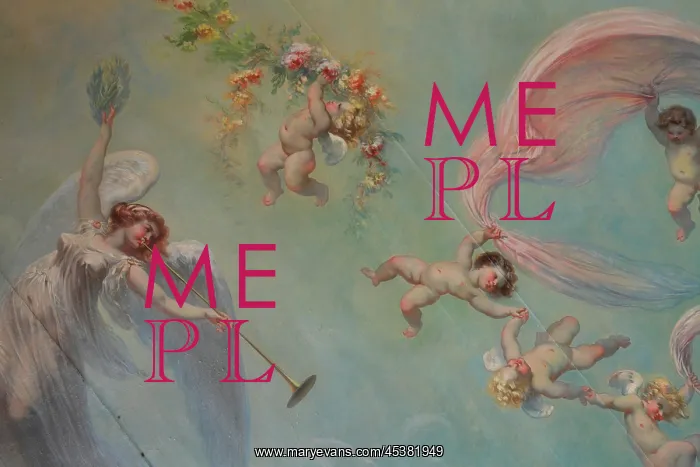 : Detail of muses and putti on the painted ceiling : Detail of muses and putti on the painted ceiling