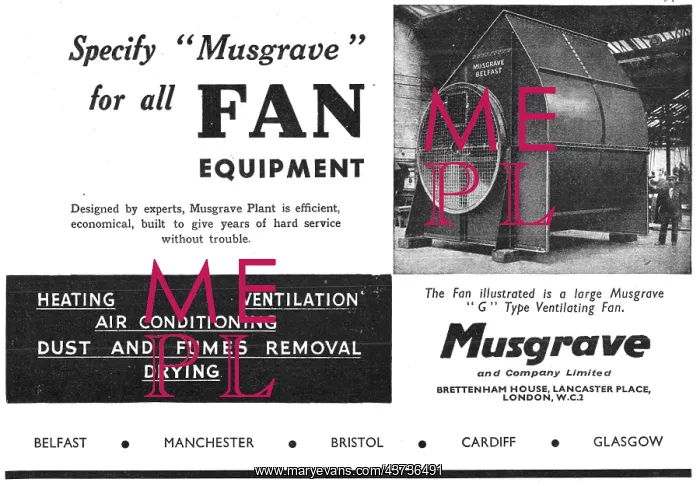 : Musgrave G Type Ventilating Fan 1941 : Musgrave G Type Ventilating Fan 1941