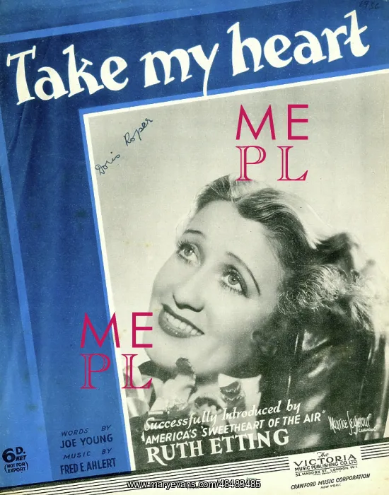 : Music cover, Take My Heart, Ruth Etting : Music cover, Take My Heart, Ruth Etting