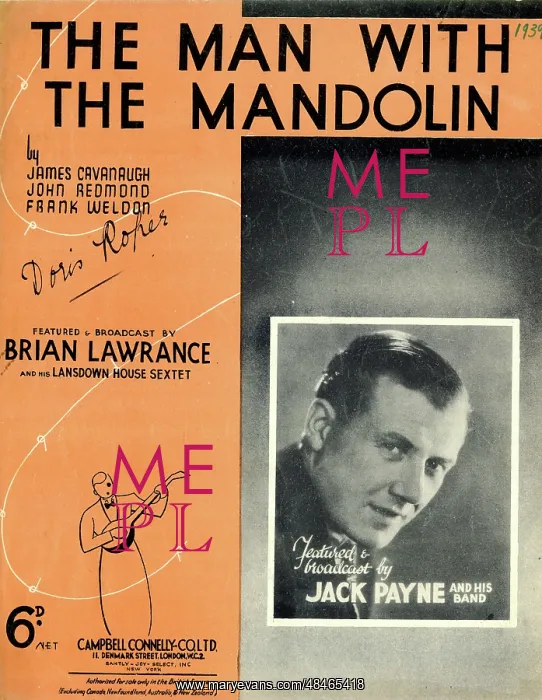 : Music cover, The Man with the Mandolin : Music cover, The Man with the Mandolin