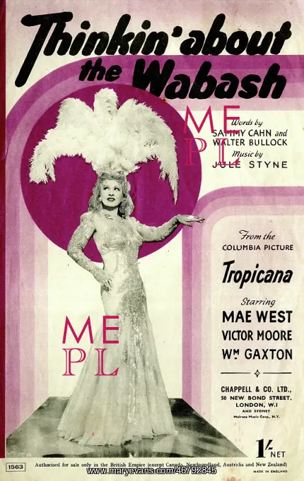 : Music cover, Thinkin about the Wabash, Mae West : Music cover, Thinkin about the Wabash, Mae West