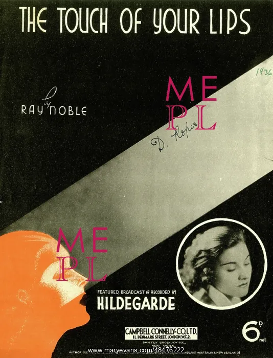 : Music cover, The Touch of Your Lips, Hildegarde : Music cover, The Touch of Your Lips, Hildegarde