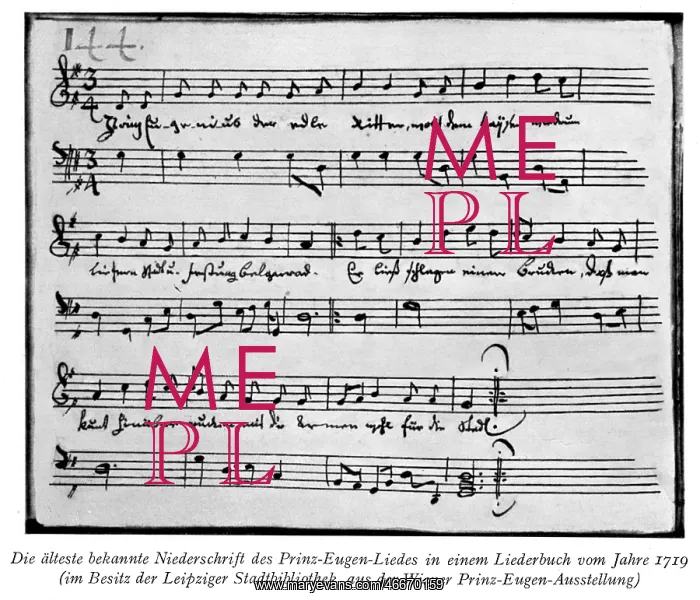 : music, notation, Prine Eugene Song (1717), from : music, notation, Prine Eugene Song (1717), from