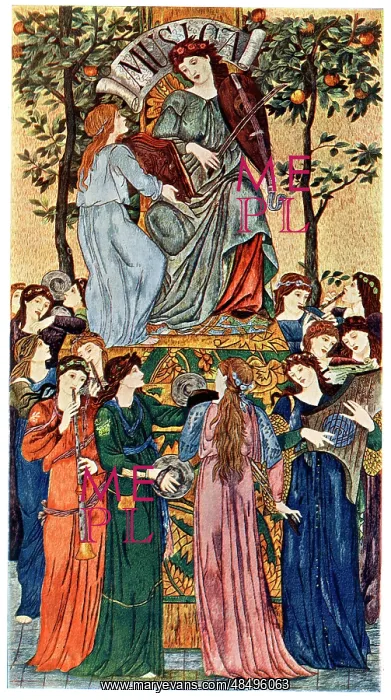 : Musica, Pre-Raphaelite Needlework Picture : Musica, Pre-Raphaelite Needlework Picture