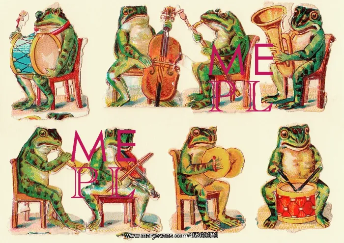  : Musical frogs on eight Victorian scraps