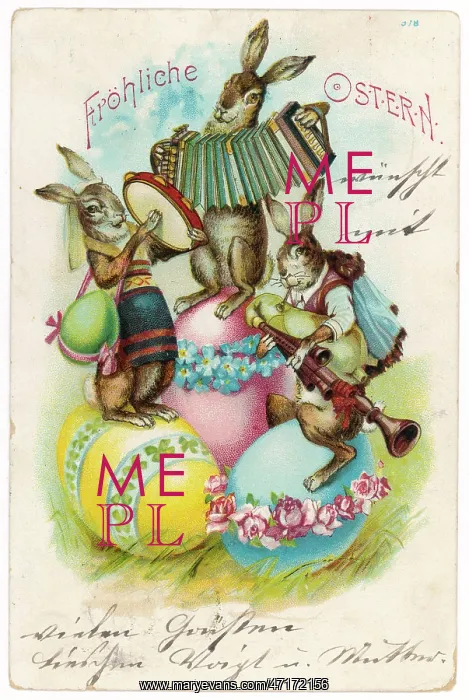  : Three musical hares on three decorated Easter eggs