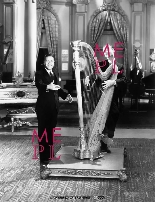 : Musician playing a harp : Musician playing a harp