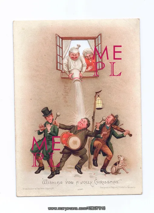 : Musicians in the snow on a Christmas card : Musicians in the snow on a Christmas card
