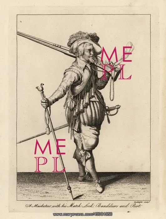 : Musketeer with his matchlock, 17th century : Musketeer with his matchlock, 17th century