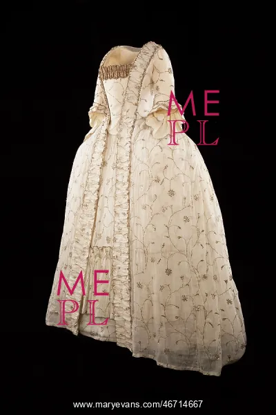 18th-Century Muslin Sack-Back Court Dress, c1780 from Mary Evans