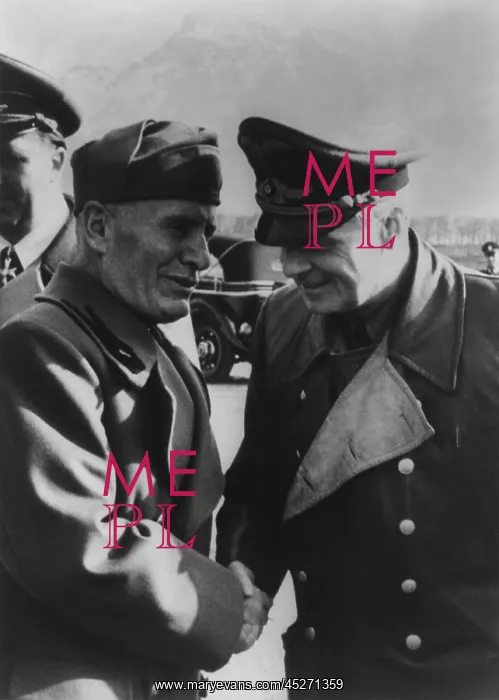 : Mussolini greeting Joachim von Ribbentrop, with : Mussolini greeting Joachim von Ribbentrop, with