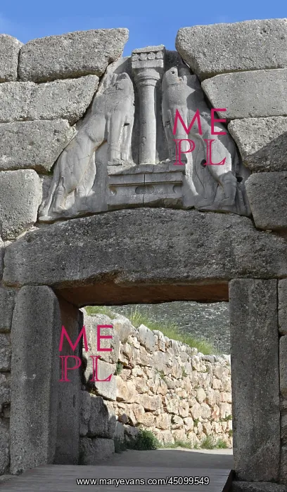 : Mycenae. MYCENAE, GREECE - APRIL 13 : A view from below of the Lion Gate on April 13 : Mycenae. MYCENAE, GREECE - APRIL 13 : A view from below of the Lion Gate on April 13