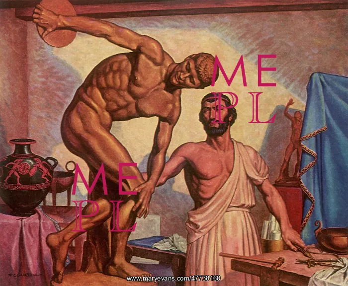 : Myron and the finished Discus Thrower Statue : Myron and the finished Discus Thrower Statue