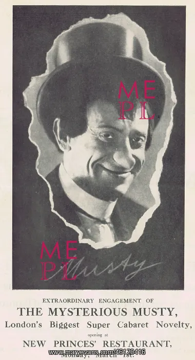 : The Mysterious Musty, cabaret novelty act : The Mysterious Musty, cabaret novelty act