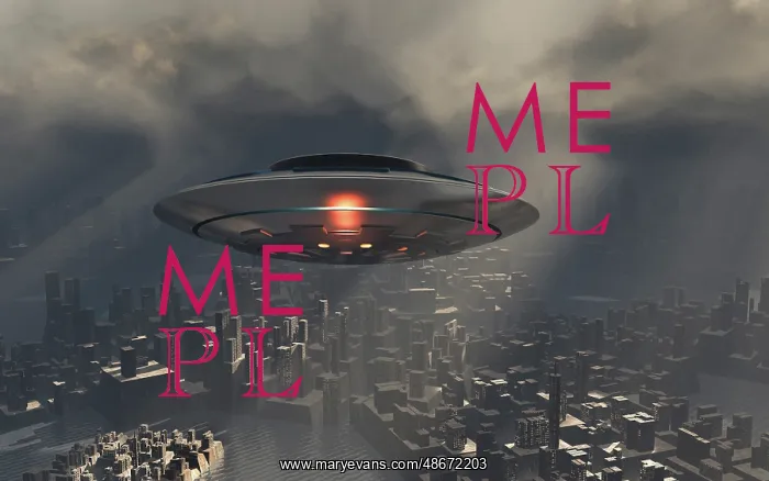 : A mysterious UFO flying over a modern city : A mysterious UFO flying over a modern city