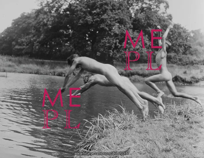 : Naked boys diving and jumping into a river : Naked boys diving and jumping into a river