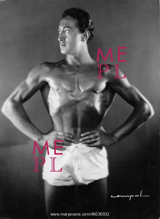 : A naked man straining his muscles : A naked man straining his muscles