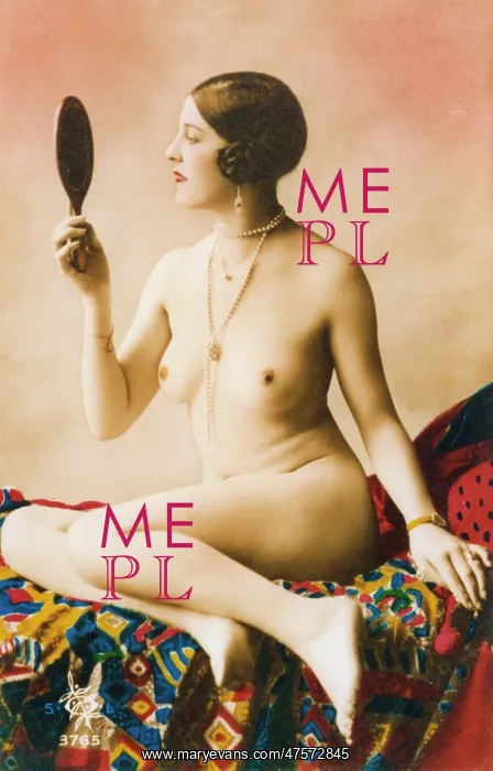  : Naked model posing in a sexy glamour pose with a mirror