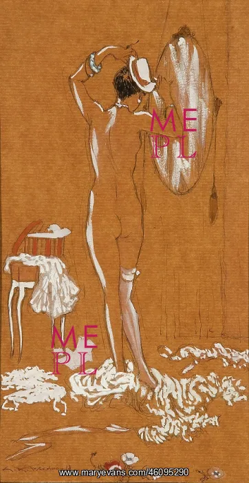 : Naked woman adjusts hat : Naked woman adjusts hat