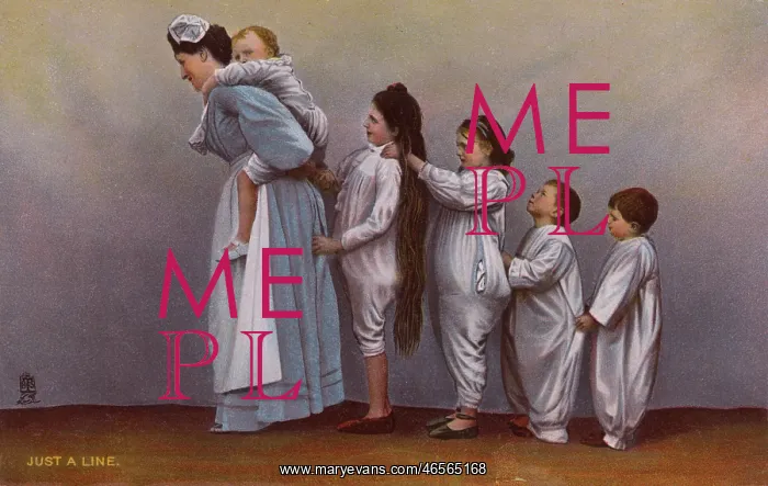 : Nanny with five children all in a line : Nanny with five children all in a line