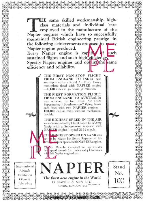 : Napier Aero Engines 1929 : Napier Aero Engines 1929