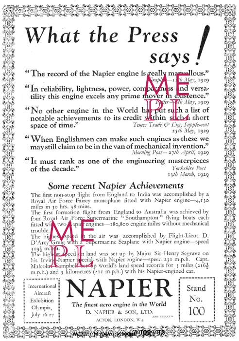 : Napier Aero Engines 1929 : Napier Aero Engines 1929