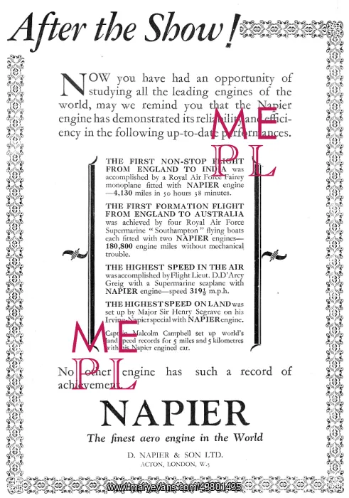 : Napier Aero Engines 1929 : Napier Aero Engines 1929