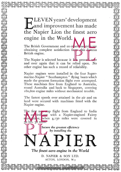 : Napier Aero Engines 1929 : Napier Aero Engines 1929