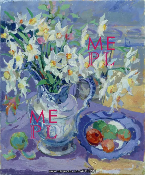 : Narcissi in a blue and white jug : Narcissi in a blue and white jug