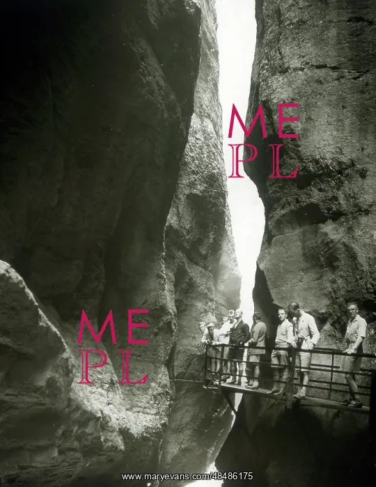 : Narrow gorge with precipitous walkway, Italy : Narrow gorge with precipitous walkway, Italy