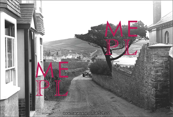 : Narrow road through a Devon village : Narrow road through a Devon village