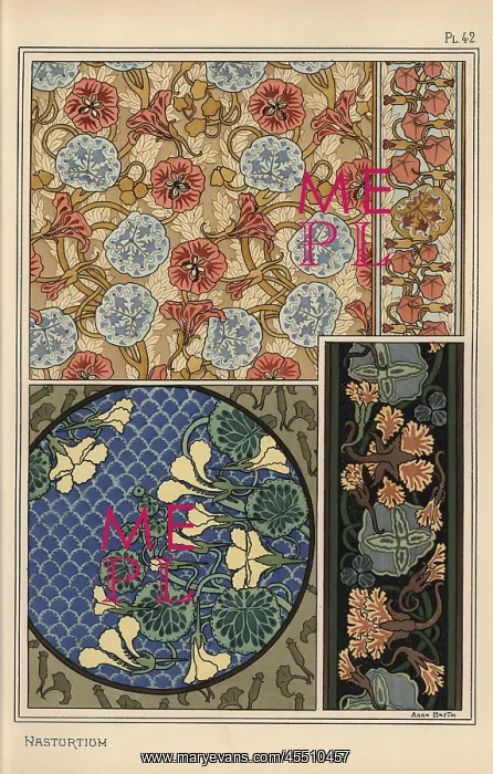 : Nasturtium in art nouveau patterns : Nasturtium in art nouveau patterns