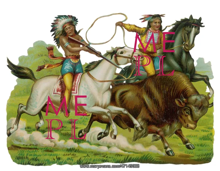  : Native American Hunting Buffalo on Horseback