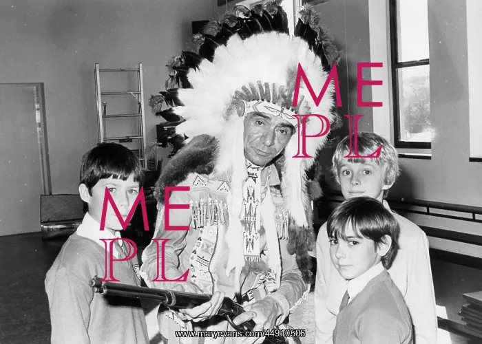 : Native American Indian chief at school, Hayle, Cornwall : Native American Indian chief at school, Hayle, Cornwall