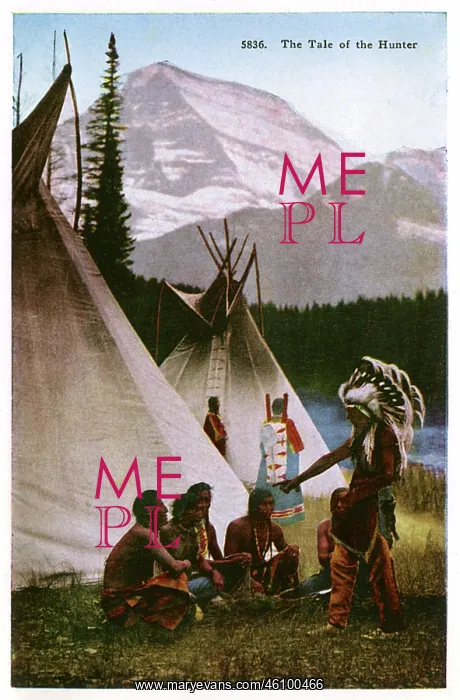 : Native American Indians listening to hunter : Native American Indians listening to hunter