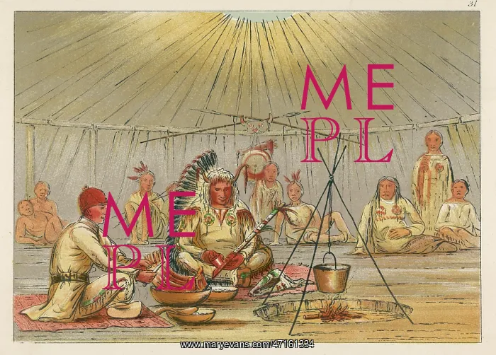 : Native American Mandans and George Catlin in a tent : Native American Mandans and George Catlin in a tent
