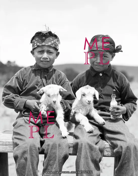 : Two Native American Navajo Boys Looking at Camera Holding : Two Native American Navajo Boys Looking at Camera Holding