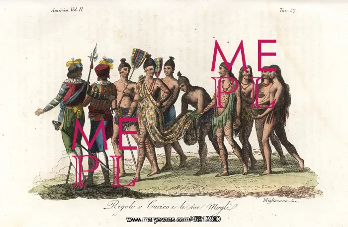 : Native American (Timucuan) chief and his wives, Florida : Native American (Timucuan) chief and his wives, Florida