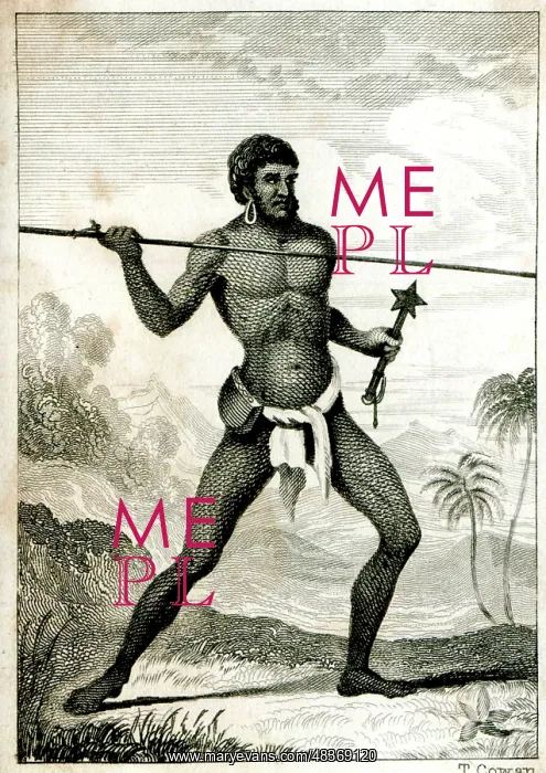 : A Native of New Caledonia throwing a spear - 19th century : A Native of New Caledonia throwing a spear - 19th century