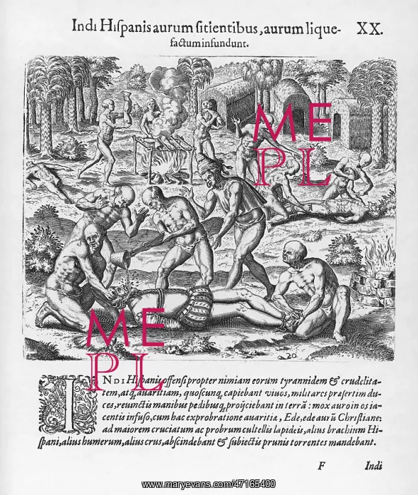 : Native South Americans execute Spaniards : Native South Americans execute Spaniards
