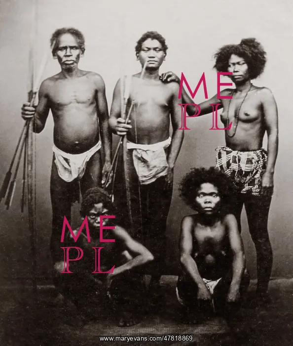 : Native tribal group with weapons, probably Philippines : Native tribal group with weapons, probably Philippines