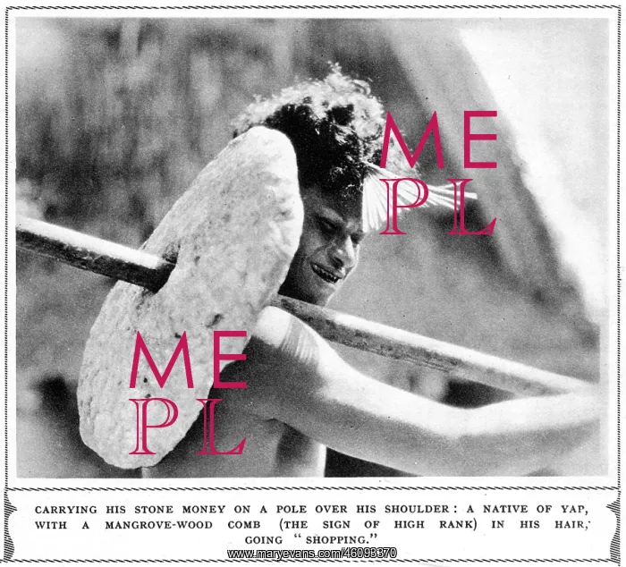 : Native of Yap carrying stone money : Native of Yap carrying stone money