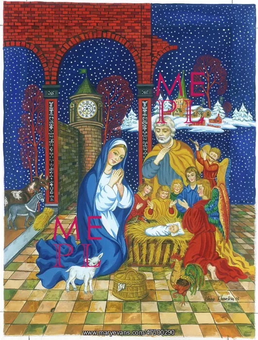 : Nativity with angels, cockerel and lamb : Nativity with angels, cockerel and lamb