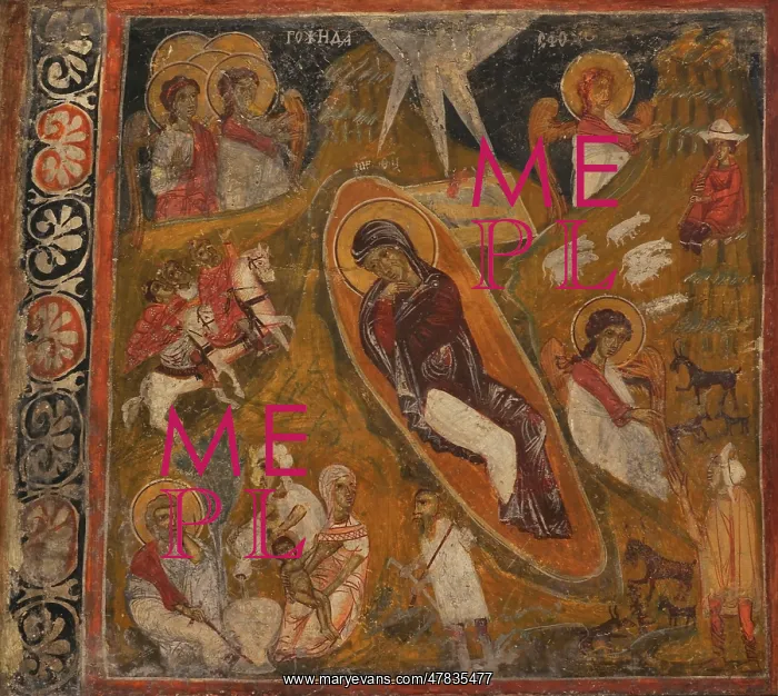 : The Nativity of Christ. Mural painting. Detail : The Nativity of Christ. Mural painting. Detail