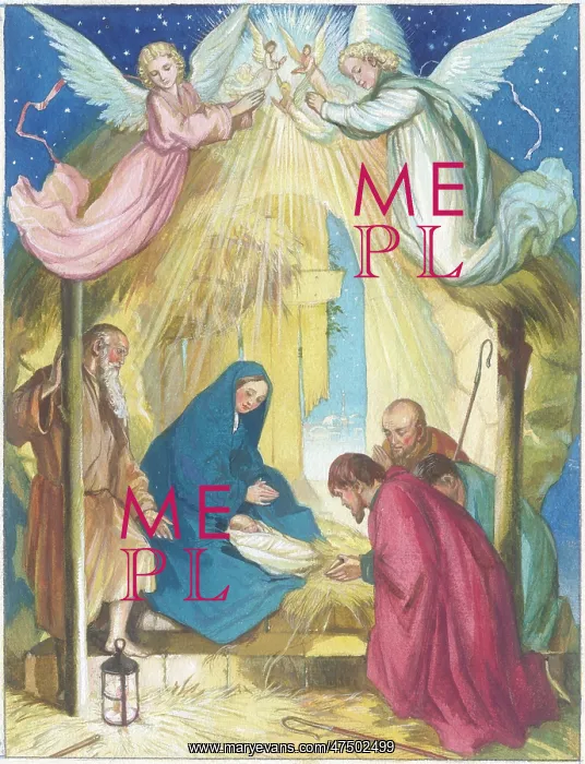 : Nativity Scene with two angels above : Nativity Scene with two angels above